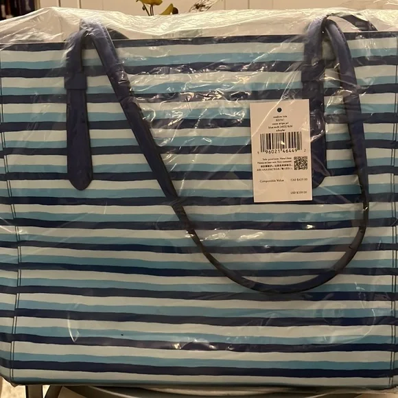 Kate Spade Schuyler Wave Stripe Medium Tote With Fish Charm $359 - Picture 7 of 8